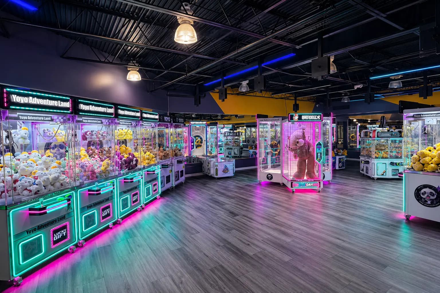 Rows of claw machines